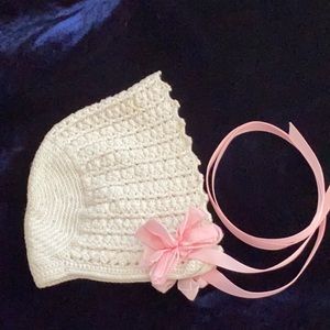 Precious Vintage Hand Crocheted Baby Bonnet